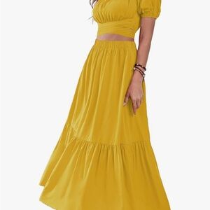 Mustard Yellow Tiered Maxi Skirt - Women's Summer Skirt and top set.
